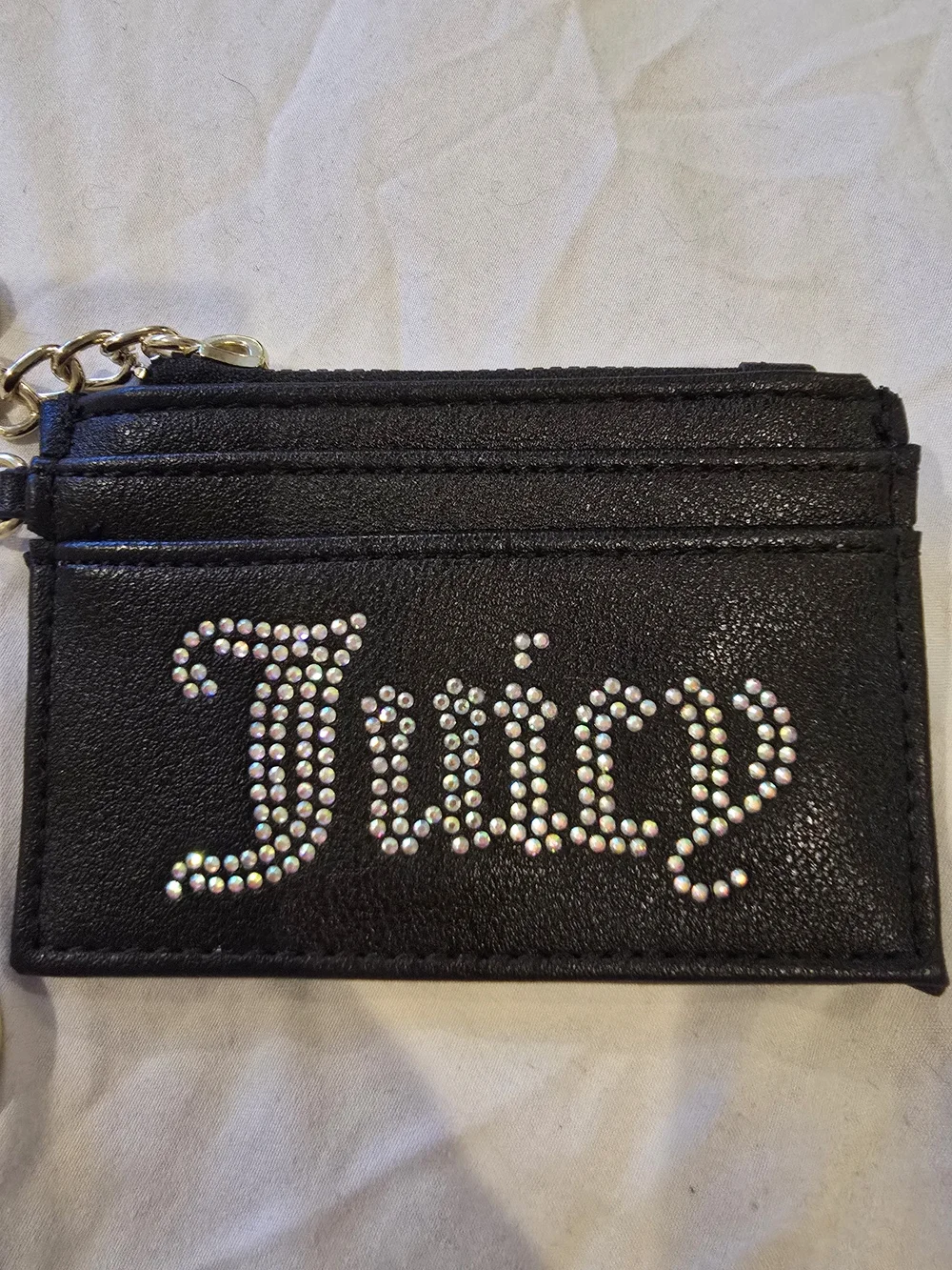 Juicy Couture Black Crystal-Logo Card Holder Keychain